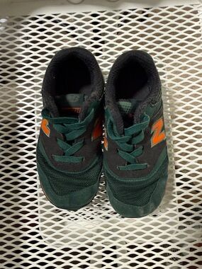 New Balance Kids Dark Green & Black Sneakers with Orange N Logo